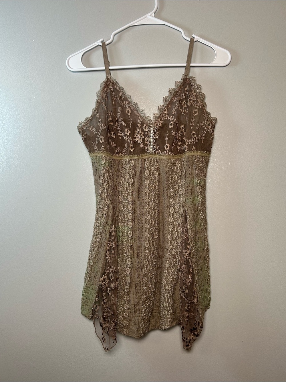 Pretty Angel Olive Lace Trim Chemise Whimsy Goth Witchy Flirty